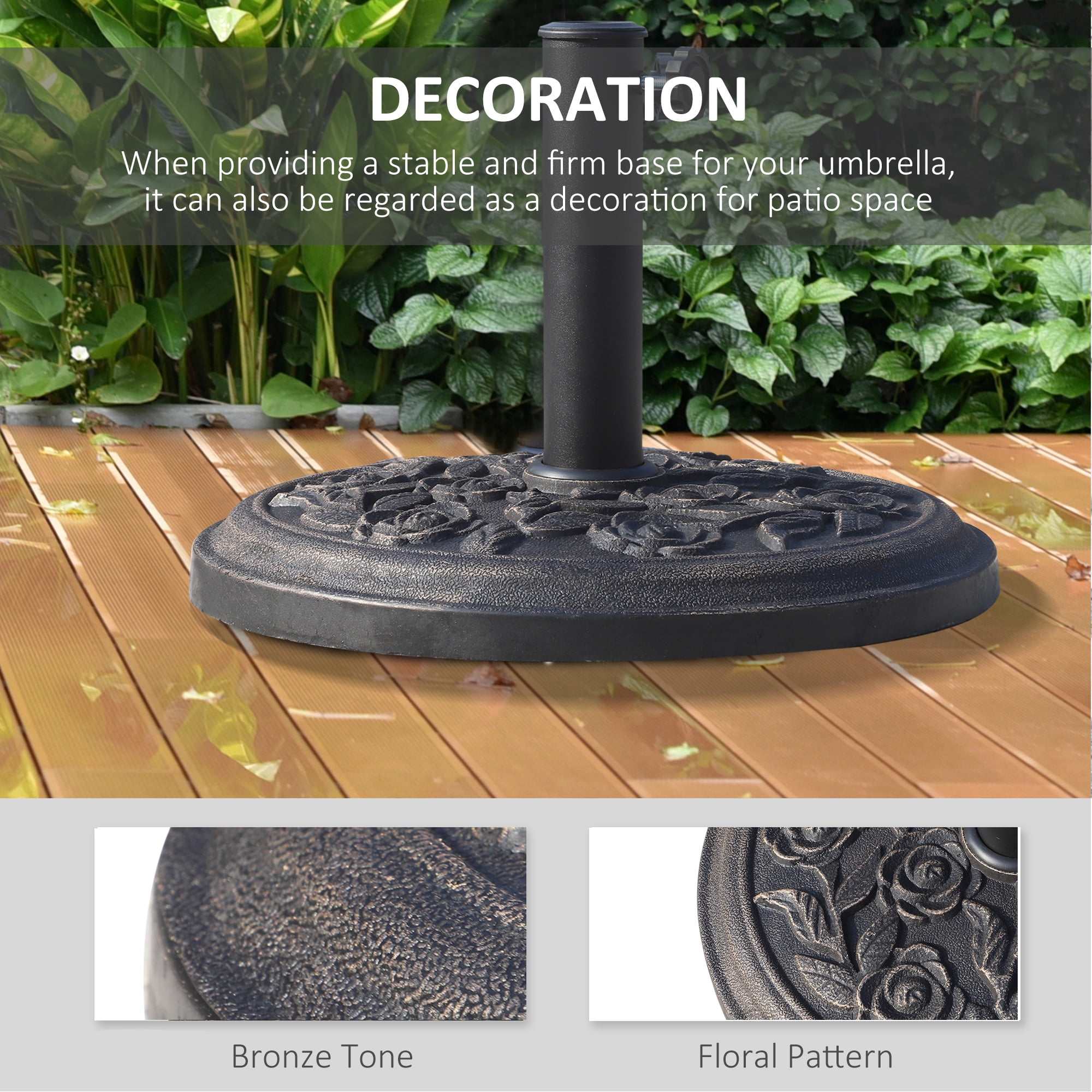 Outsunny 18" Round Decorative Resin Rose Umbrella Pole Holder w/ Bronze Finish