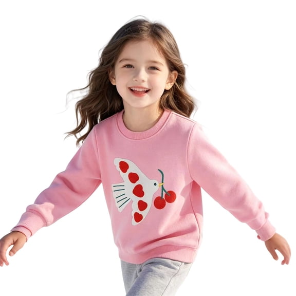 Curuila Toddler Child Girls T-Shirts Long Sleeve Cartoon Print Crew Neck Tops For Girls Spring Autumn Soft Tee Size 2 Y