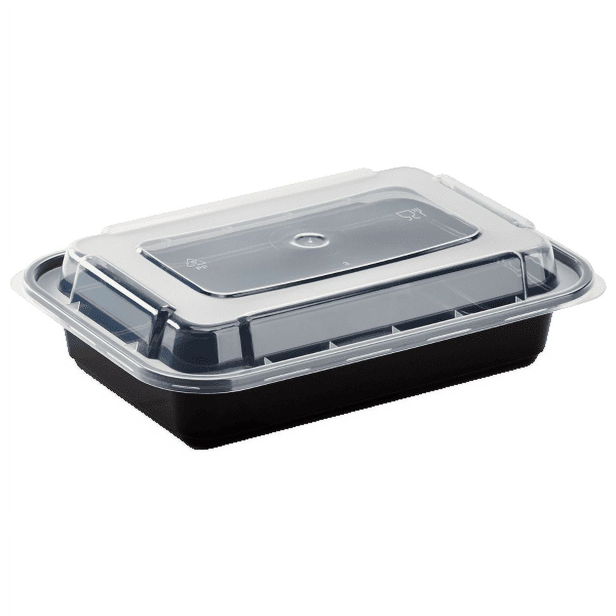 Karat 32oz PP Plastic Microwavable Rectangular Food Containers & Lids -  Black - 3 Compartments - 150 ct