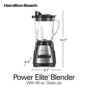 Hamilton Beach Power Elite Multi-Function Blender with Mess Free 40 oz. Glass Jar, 700 Watts, Black, 58148