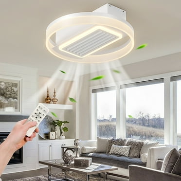 Ganeed Bladeless Ceiling Fans with Lights, 20" Modern Flush Mount Ceiling Fan with Remote and Dimmable LED Lights, 6 Speed Fan Light for Bedroom Living Room (Round)
