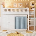 thumbnail image 3 of Bellemave Low Loft Bed with Storage and LED Lights, Twin Size Loft Beds Frame with Wardrobe and Cabinet,Wood Space-Saving Junior Loft Bed with Curtain and Under-Bed Play Space (White）, 3 of 8