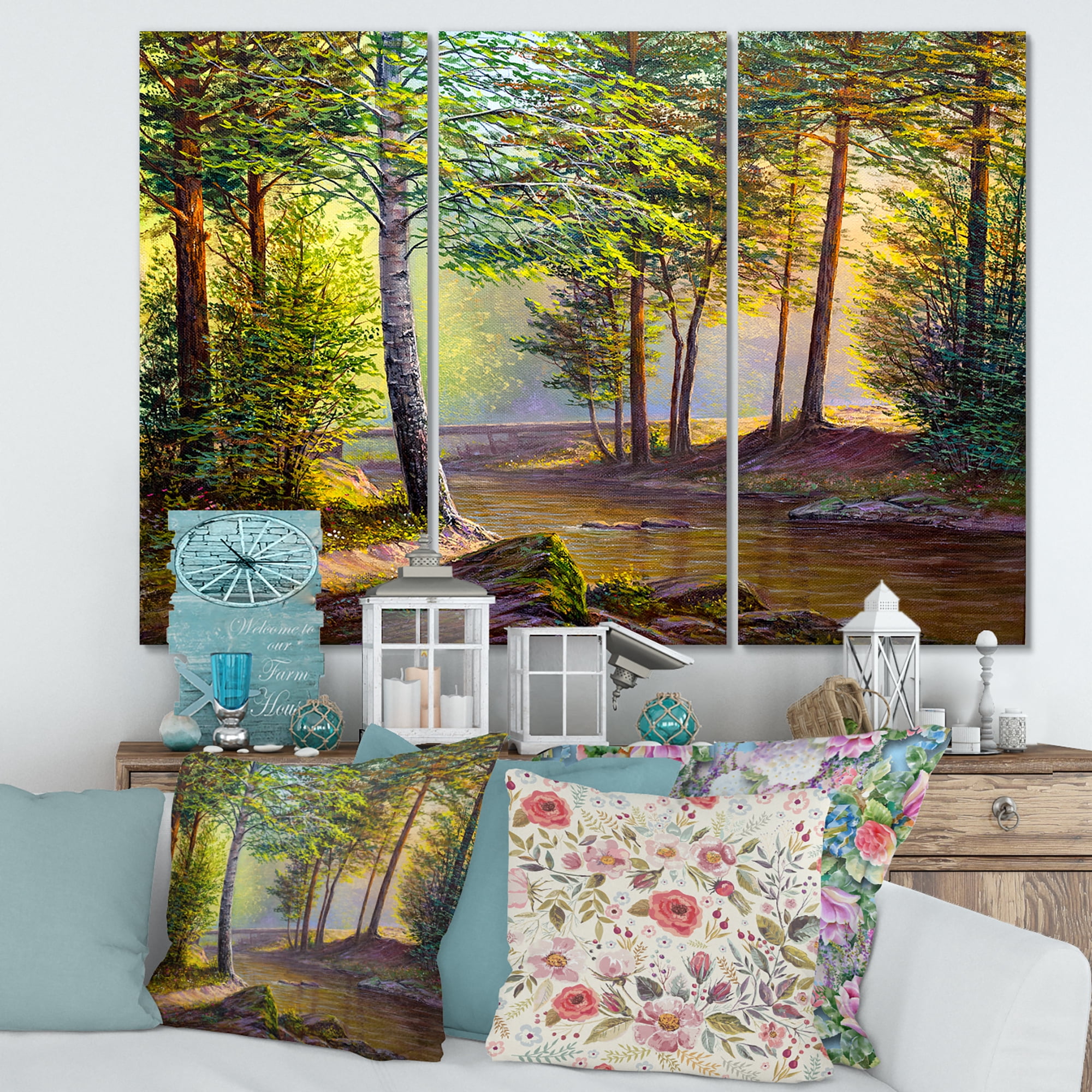 Designart ' Sunrise Glow Through The Awakening Fir Forest ' Traditional Canvas Wall Art Print