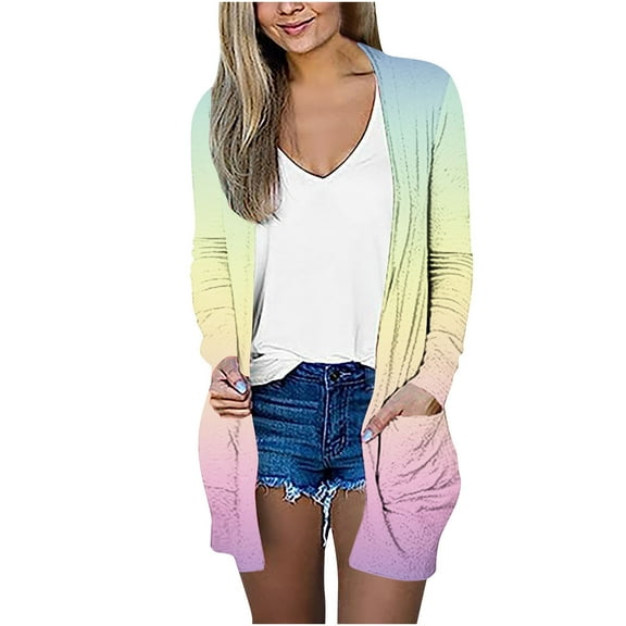 cfhntfmh Womens Long Cardigan Fall Lightweight Long Sleeve Open Front Jackets Fashion Printed Outwear with Pockets