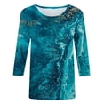 thumbnail image 4 of EQWLJWE Hauts d'Été pour Femmes Hauts pour Femmes en Liquidation Mode Féminine Manches Courtes Col Rond Rétro Imprimé Hauts Amples Blouse Manches Trois Quarts, 4 of 4