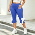 thumbnail image 4 of Womens Plus Size Stretchy Leggings Elastic Waist Butt Lifting Side Slit Bow Tie Hem Capri Pants Casual Workout Yoga Pants Blue, 4 of 9