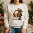 thumbnail image 3 of Cowboy Santa Western Roping Christmas Sweatshirt, Vintage Country Holiday Howdy Shirt, Cowgirl Gift Rustic Rodeo Santa Top, 3 of 5