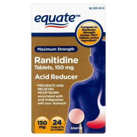 Equate Maximum Strength Acid Reducer Ranitidine Tablets, 150 mg, 24