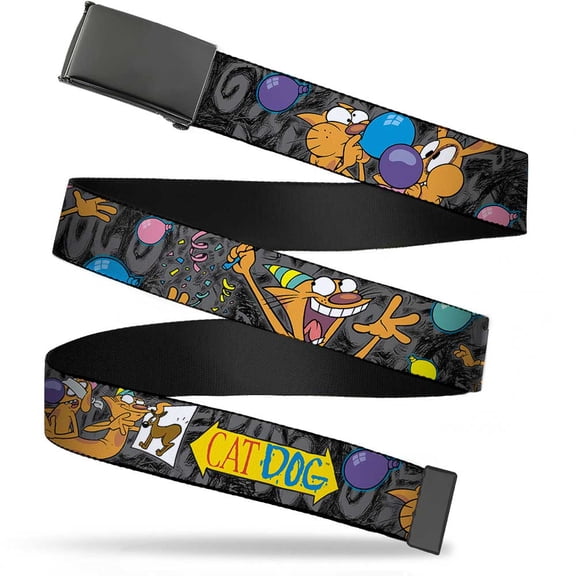 Adjustable Belt, Clamp Buckle, Cut-to-Fit, CatDog Party Balloons CatDog Logo Gray Black Multi Color