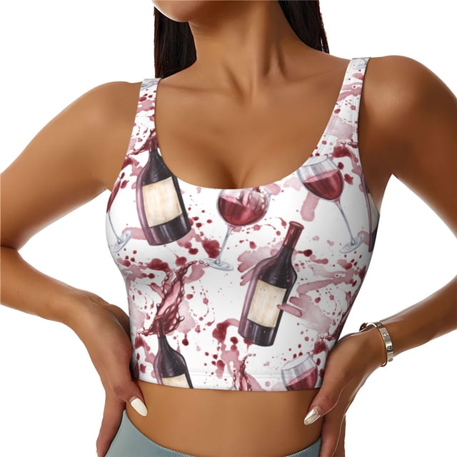 Fotbe Watercolor Wine Sujetador Deportivo Largo sin Aros para Mujer con Almohadillas y Soporte Medio, Transpirable y Absorbente, Camiseta Tipo Chaleco o Tank Top-Medium