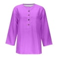 thumbnail image 5 of HAPIMO Women's Trendy Loose Basic Tops Tunic Summer Tees Solid Color 3/4 Sleeve Half Button Pullover Elegant Casual Relaxed Blouses for Teen Girls Purple S, 5 of 5
