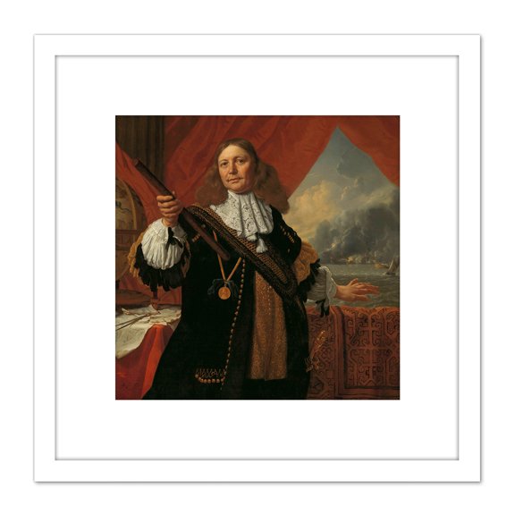 Van Der Helst Portrait Johan De Liefde Admiral 8X8 Inch Square Wooden Framed Wall Art Print Picture with Mount