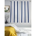 thumbnail image 4 of Navy Blue Stripe Semi Sheer Curtains 72 Inch Length 2 Panels Set, Geometric Grey White Vertical Striped Sheer Kitchen Curtain Privacy Voile Window Curtain for Living Room Bedroom Rod Pocket Drapes, 4 of 7