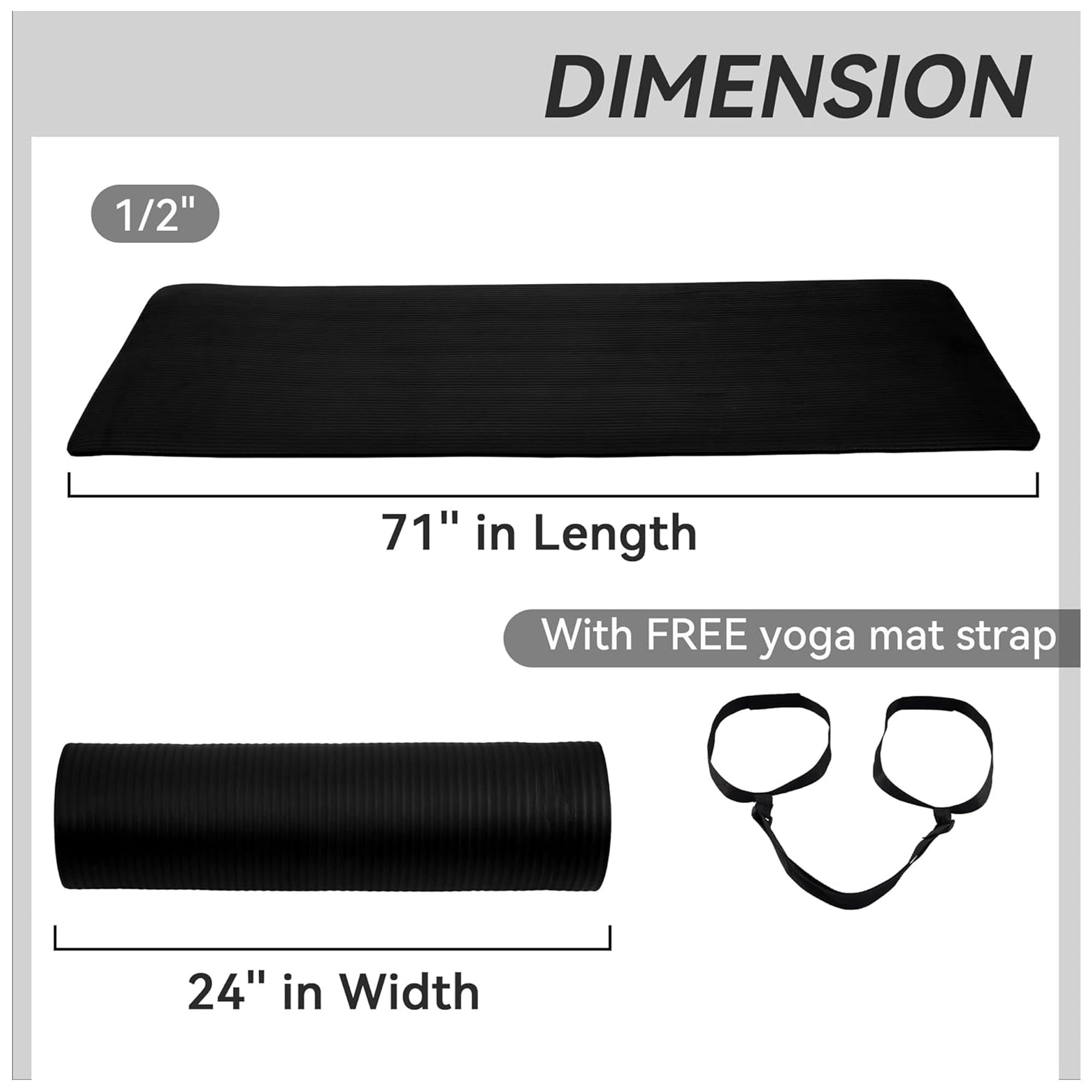 BalanceFrom 1/2 In. Yoga Mat, Black