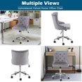 thumbnail image 3 of HYJY Grey Velvet Armless Home Office Desk Chair with Gold Base/Wheels, Small Cute Vanity/Makeup Chair with Back for Bedroom, Upholstered Adjustable Rolling Swivel Nail Chair for Women/Girls, 3 of 18