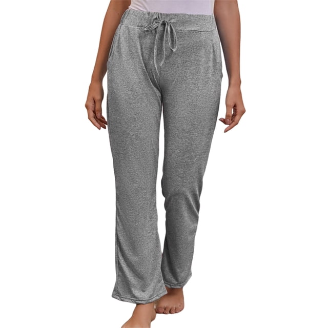 Fashnice Ladies Bottoms Solid Color Trousers High Waisted Yoga Pants Tummy Control Workout Sweatpants Gray S