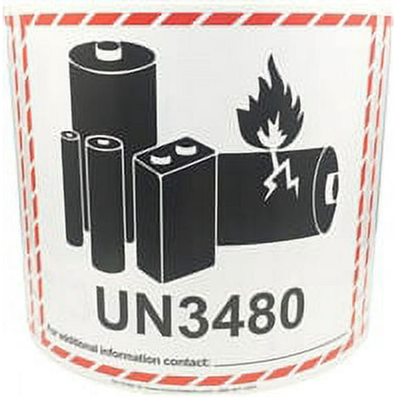 UN3480 Caution Lithium Battery Labels 4.5 x 5 Inch 500 Adhesive Stickers
