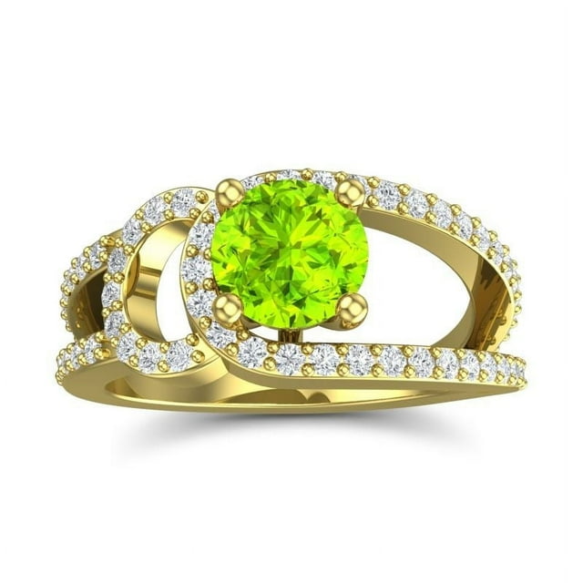 Diamond-Capitals Bague de Mariage Tendance pour Fiancée 14K en Or Jaune Taille 8 avec Diamant Véritable Rond de 2,50 Carats et Péridot