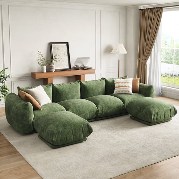Cloud-Inspired Modular Chenille Sectional Sofa - Deep Seat, High Resilience Sponge, Modern 3-Seater Love Seat for Living Room, Small Apartment, or Office - Easy Assembly - Color: Green