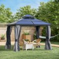 thumbnail image 2 of Outsunny 10' x 10' Hardtop Gazebo Canopy with Polycarbonate Double Roof, Aluminum Frame, Permanent Pavilion Outdoor Gazebo with Netting and Curtains for Garden, Backyard, 2 of 9