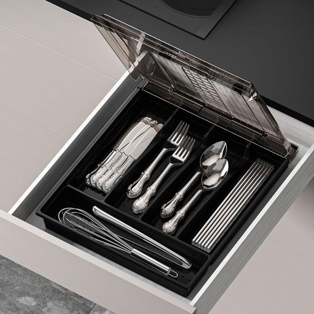 5-Compartment Cutlery Organizer Box with Lid for Kitchen Drawer Dust-Free Storage Portable and Universal Fit