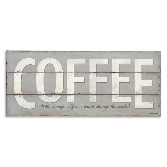 Stupell Industries Coffee Funny Word Kitchen Dining Room Grey Wood Textured Design Canvas Wall Art by Stephanie Workman Marrott