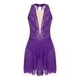 thumbnail image 3 of inhzoy Women's Glittery Rhinestone Dance Dress Sheer Mesh Patchwork Skating Dance Dress Purple S, 3 of 7