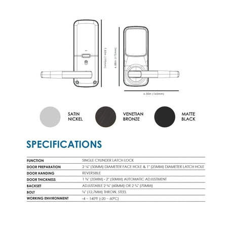 Lockly - Secure Plus Smart Lock Bluetooth Replacement Latch with Touchscreen/Fingerprint Sensor/Key Access/Auto Lock - Satin Nickel