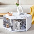 thumbnail image 6 of SUDICA Faux Marble Coffee Table with Storage, Hexagon Shape, White MDF, Modern Living Room, 6 of 8
