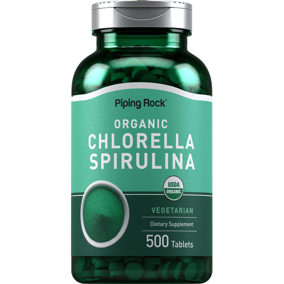 Chlorella and Spirulina Tablets | 500 Count | Organic Supplement | Vegetarian, Non-GMO, Gluten Free | by Piping Rock
