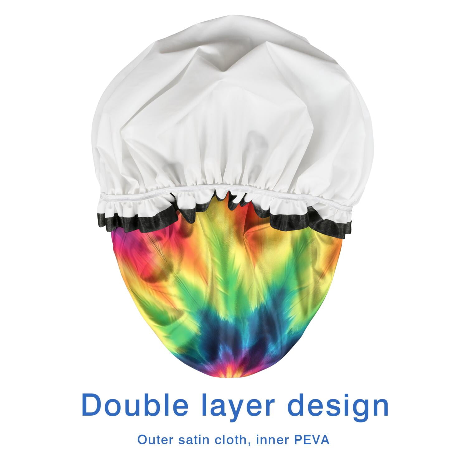Shower Caps,Rainbow Tie Dye Mandala Pattern Waterproof Shower Cap for Women 4 Pieces,Double Reusable Hair Cover for Shower PEVA Elastic Stretch Hem