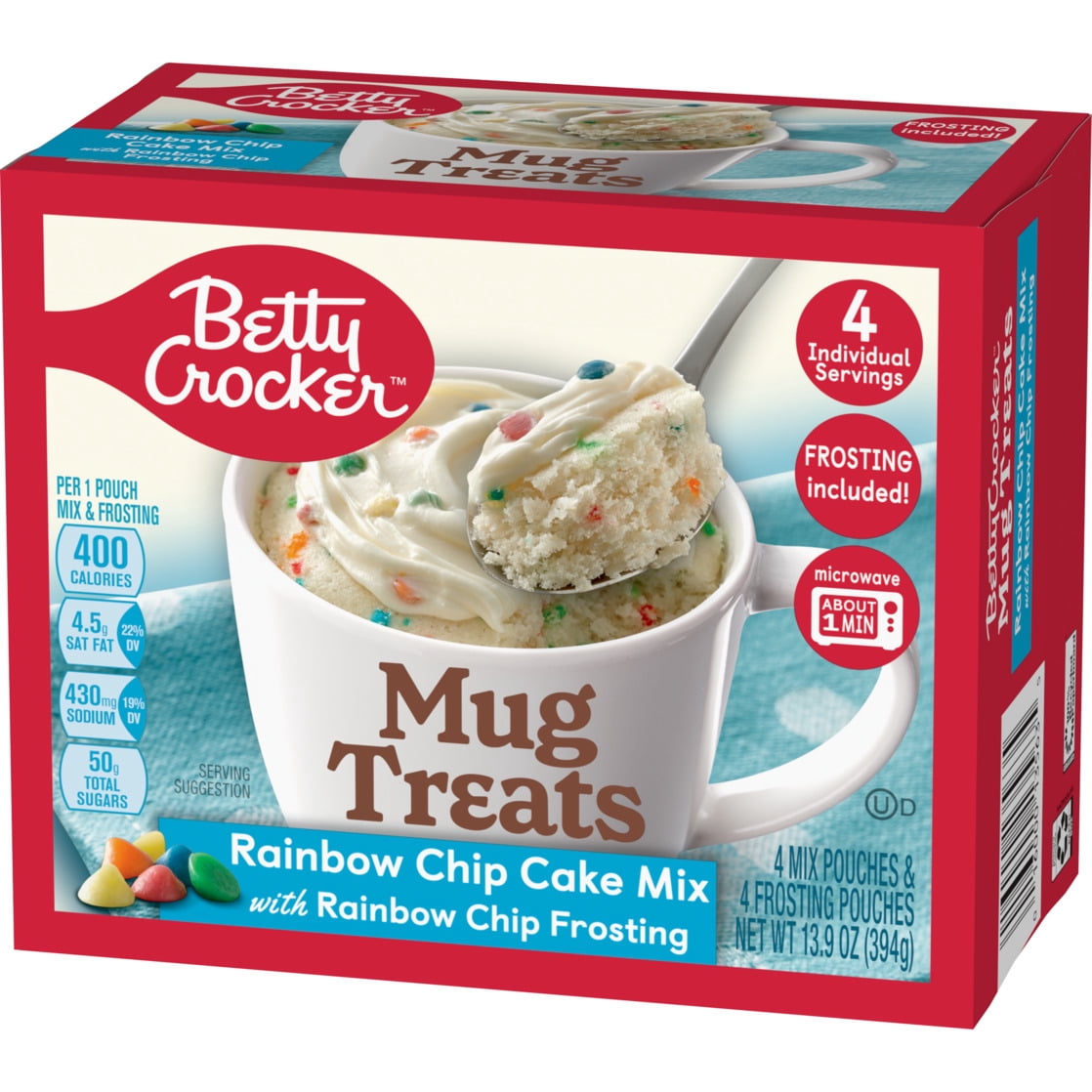 (6 pack) Betty Crocker Mug Treats Rainbow Chip Cake Mix with Frosting, 4 Servings, 13.9 oz.