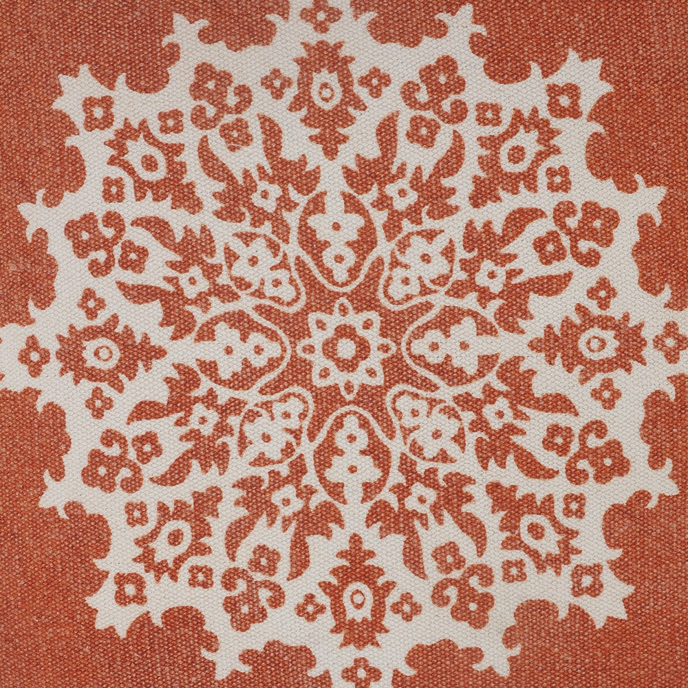 Harlow Hill Orange/White Medallion Bohemian/Eclectic Cotton Throw Pillow Cover, 20" x 20"
