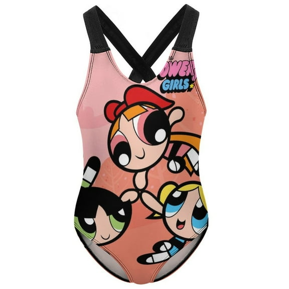 The Powerpuff Girls Swimwear Kids' One-Piece Swimsuit Quick-Dry Cute Printed Girls' Swimwear Bathing Suit for Beach & Pool 6-7Y(110cm)