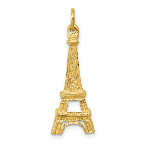 10k Yellow Gold Eiffel Tower Pendant Charm for Women, Paris Landmark Design Symbolizing Romance and Travel, Lightweight French Jewelry for Necklaces or Bracelets