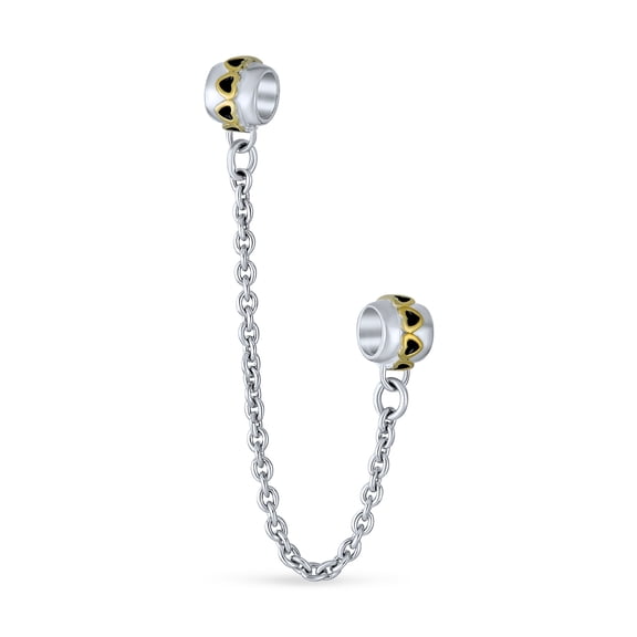 Bling Jewelry Womens Two Tone Love Hearts Safety Chain Spacer Stopper Charm Bead Gold Plated Silver