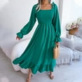 thumbnail image 5 of HAiming Square Neck Maxi Dress for Womens Fall Casual Solid Color Puffy Long Flare Sleeve Flowy Ruffled Hem Long Dress, 5 of 7