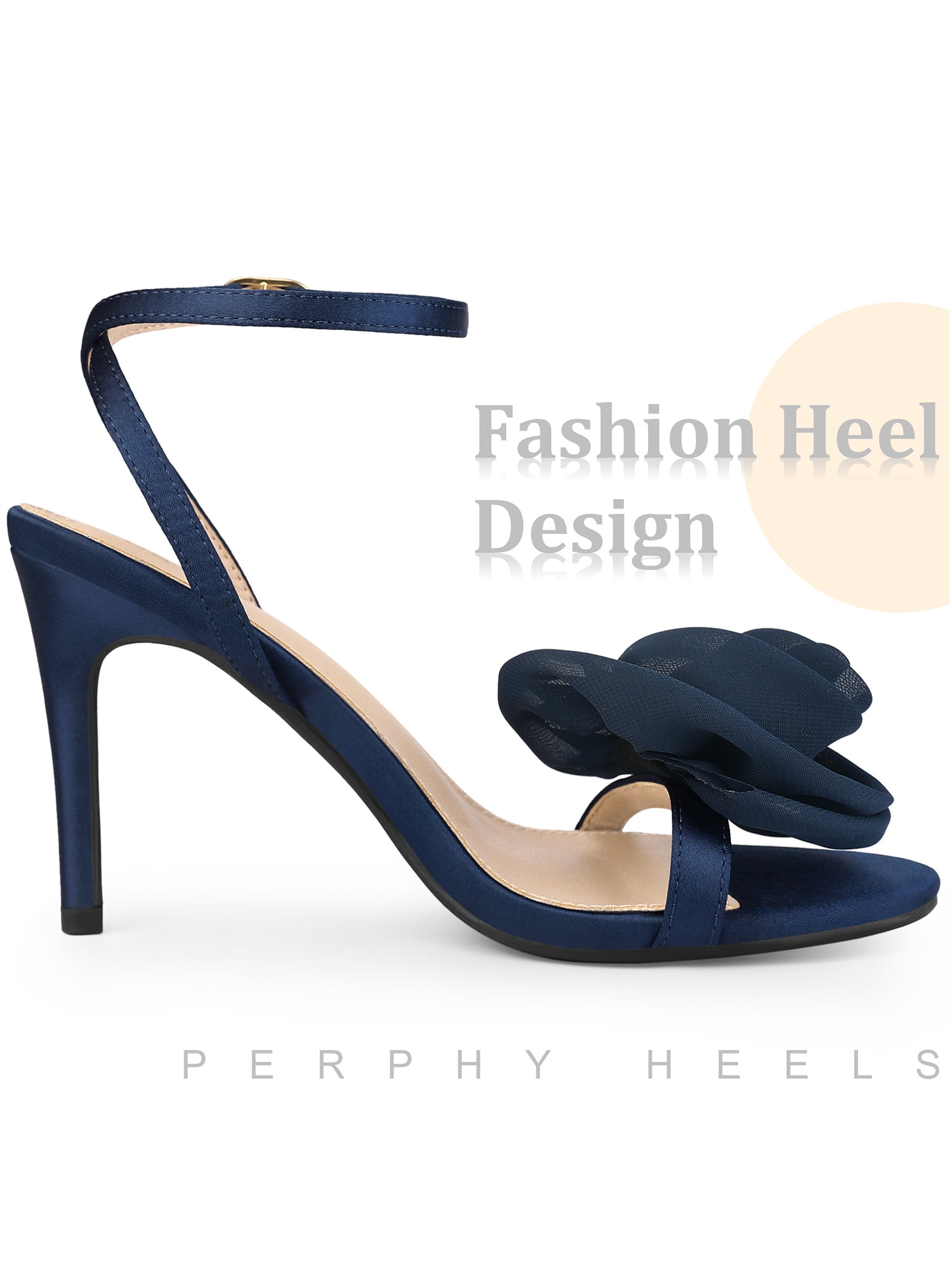 DARING DIVA Flower Stiletto High Heel Sandals for Women Navy Blue 11