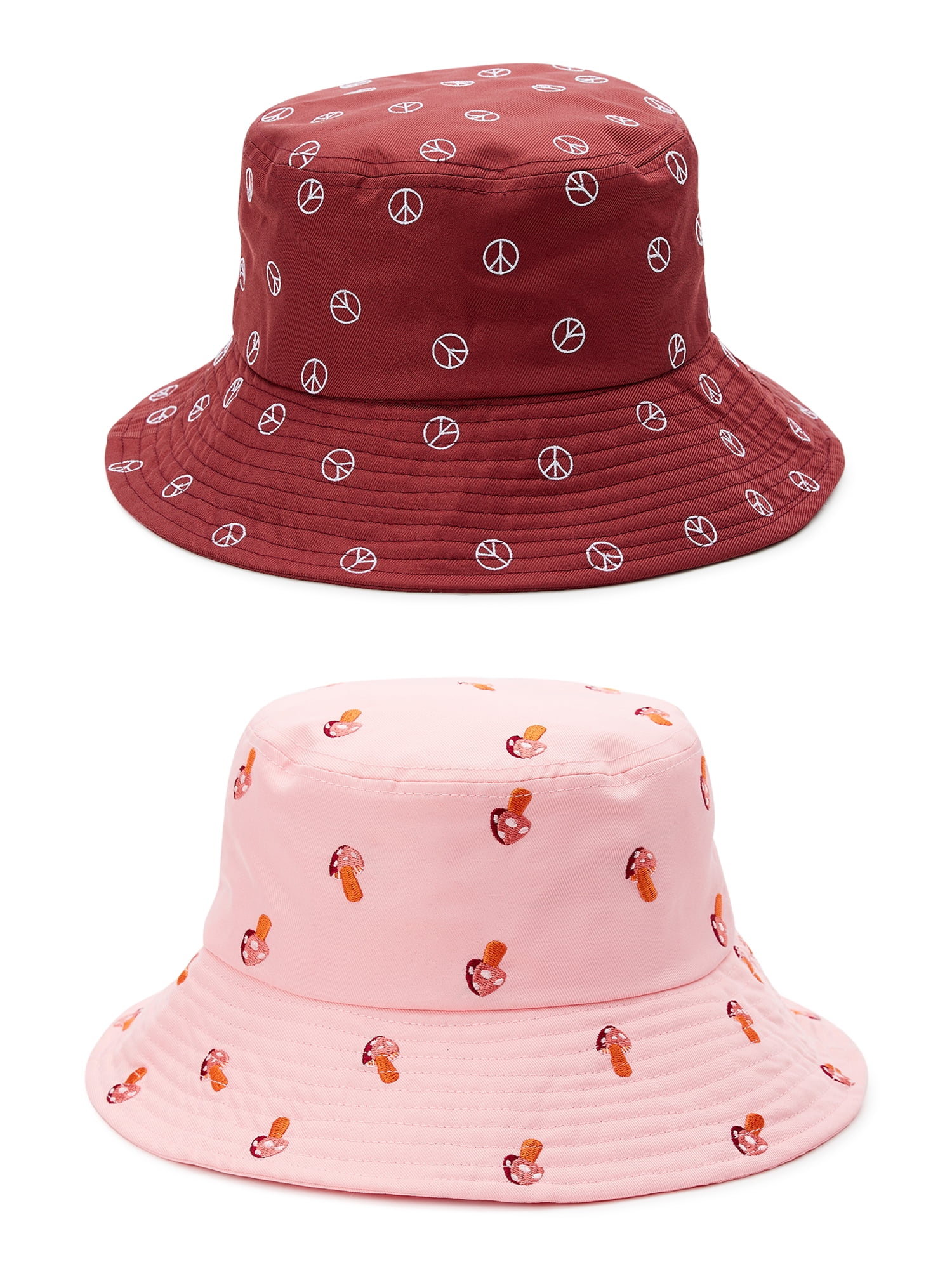 No Boundaries Women's Icon Embroidered Bucket Hats, 2-Pack