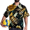 thumbnail image 4 of Starry Bees in the Sky Men's Short Sleeve Spread Collar Poplin Button Down Casual Printed Summer Beach Unisex Shirts, 4 of 6