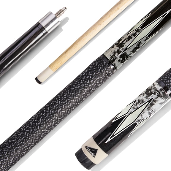 Mizerak 57" Premium Hardwood Cue (2-Piece) with 12mm Ferrule with Leather Tip, Hardwood Construction and High Gloss Finish - Silver