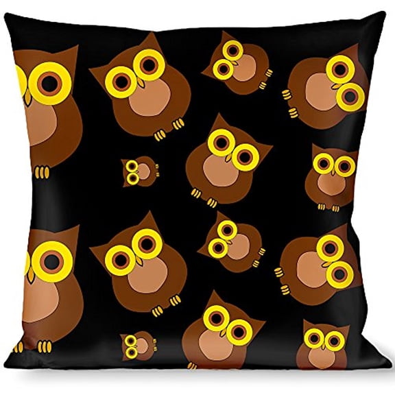 Buckle-Down Throw Pillow - Owls Scattered Black Brown Yellow