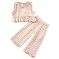 thumbnail image 2 of NAISIBABY Girl's Sets 2-Piece, Ruffles Sleeveless Tops and Flounce Pants Plaid Graphic Summer Fashion Outfits Beige 1-2T, 2 of 9