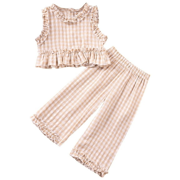 AUNVITO Baby Checkered Sleeveless Vest and Pants Set Elastic Waist Summer Casual Comfortable Outfit Round Neck Toddler Clothes