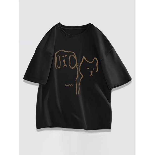 Camiseta de manga corta con cuello redondo y estampado gráfico de perros 100 % algodón para hombre, ropa de verano para exteriores.
