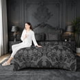 thumbnail image 5 of meiyoeat Spooky Gothic Bat 7 Pieces Full Size Bedding Sets,Gray Classic Damask Floral Full Size Bed In A Bag For Adults, Black Gray,Black Reversible, 5 of 7
