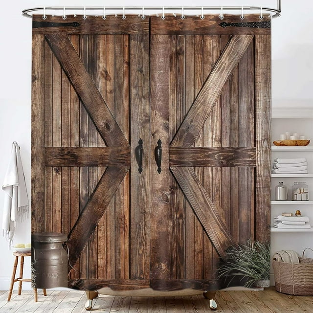 Country Barn Door Shower Curtain, Rustic Barn Theme Bathroom Decor