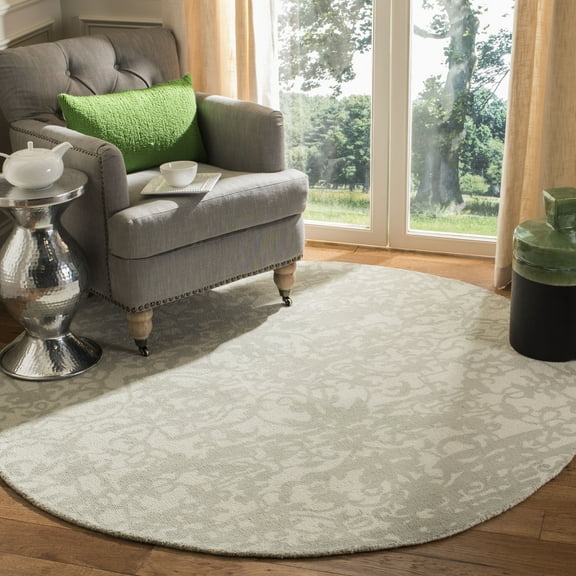 SAFAVIEH Restoration Vintage Alannah Floral Wool Area Rug, Light Sage/Grey, 6' x 6' Round