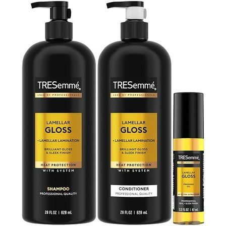 Tresemme Lamellar Shampoo, 28 oz & Conditioner, 28oz for Glossy Hair & Lamellar Gloss Oil for Women Ultra Shine Lamellar Lamination Up to 72H Ultra Shine, 3.3 oz Bundle