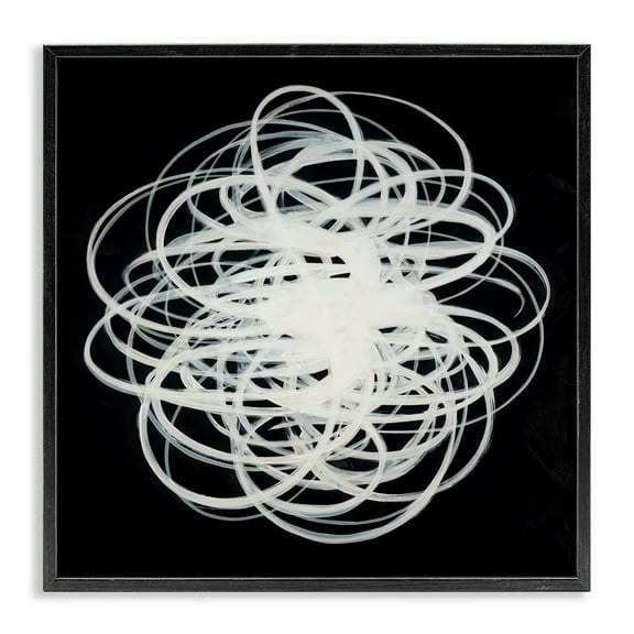 Stupell Industries Chaotic Scribble on Black Abstract Painting Black Framed Art Print Wall Art, 12 x 12